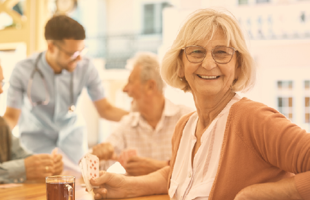 Happy residents at a senior living facility.
