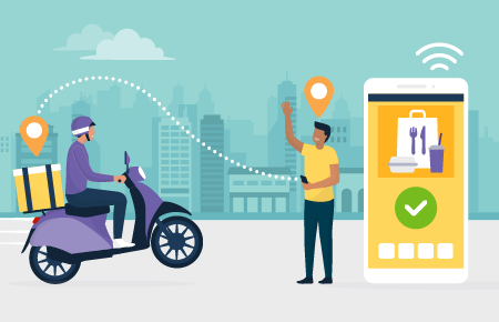 Man delivering food to someone who ordered on a mobile app