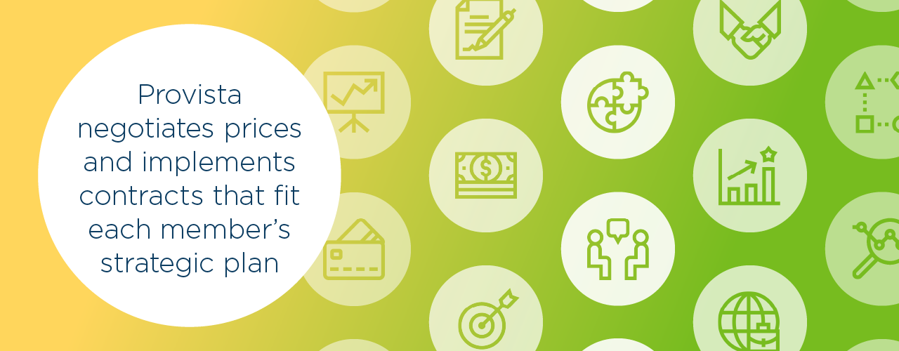 Yellow to green gradient with icon bubbles of business related things